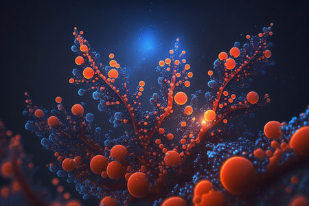 Orange soft coral, marine life, closeup underwater background, artificial intelligenceの素材
