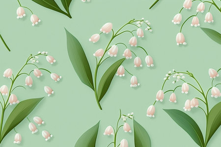 lily of the vallet pattern on the light green background, artificial intelligenceの素材