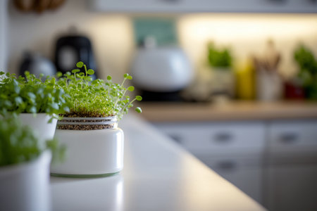 Microgreens growing at the kitchen, Generative AIの素材