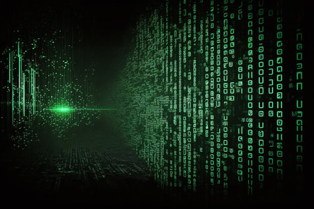 Matrix background with the light green numbers and symbols, Generative AIの素材