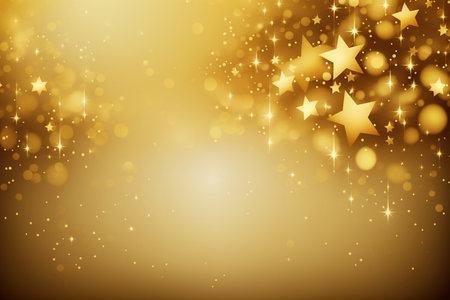 Yellow background of golden star shape confetti, space of text, Generative AIの素材