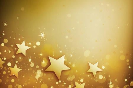 Yellow decorative background of golden star shape confetti, copy space, Generative AIの素材