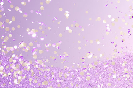 Abstract pastel lilac and golden small confetti on lavender background, party design, Generative AIの素材