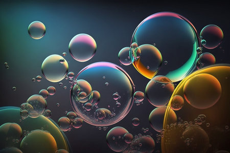 Bubbles of different sizes on a dark background, Generative AIの素材