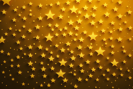 Golden star shape pattern dar yellow background, Generative AIの素材