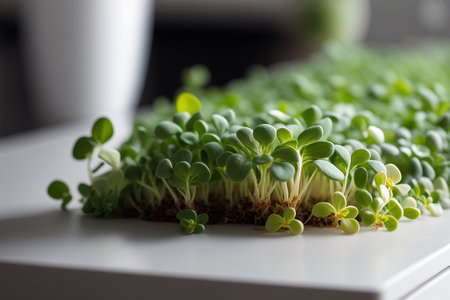Microgreens growing on the worktop at kitchen, Generative AIの素材