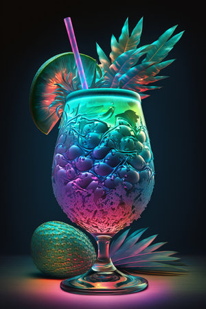 Picture of tropical cocktail on a dark background, Generative AIの素材