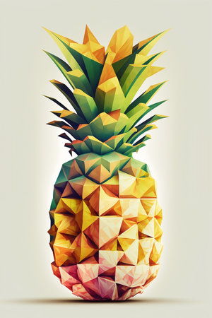 Pineapple on the yellow pastel background, technical colorblocks, Generative AIの素材