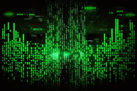 Matrix digital background with the green numbers and symbols, Generative AIの素材