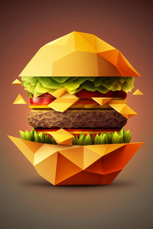 Picture of bright colorful hamburger on dark background, colorblocks, Generative AIの素材