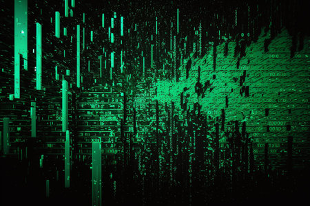 Matrix digital background with the structure of green numbers and symbols, Generative AIの素材