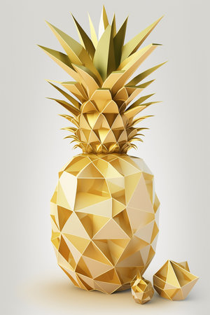 Picture of golden color pineapple on the light background, colorblocks, Generative AIの素材
