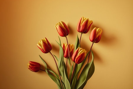 red tulip flowers bouquet on the yellow background, artificial intelligenceの素材