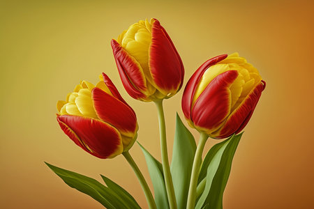 red tulip flowers bouquet on the yellow background, created by artificial intelligenceの素材