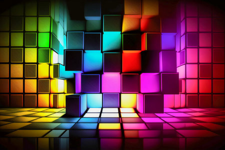 abstract color blocks background 70s style, Generative AIの素材
