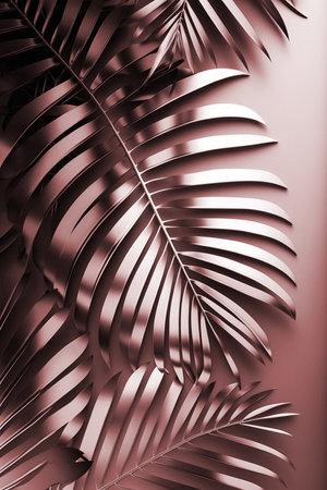Palm leaves with monochrome metallic effect, Generative AIの素材