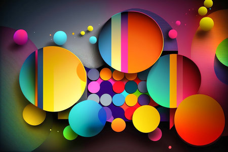 Colorblock background with several round empty spaces to place goods for advertising, Generative AIの素材