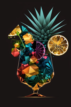 Picture of tropical cocktail bright glass decorated with ananas and lemon slice, Generative AIの素材