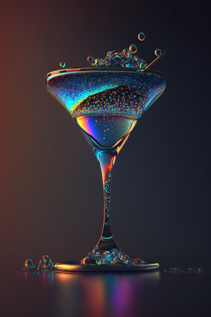 Colorful cocktail glass on a dark background, Generative AIの素材