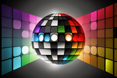 Colorful disco ball in a night clup party bright background, Generative AIの素材