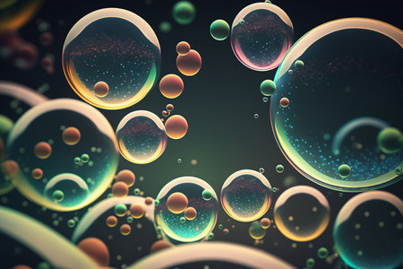 Big rainbow bubbles on a dark background, Generative AIの素材