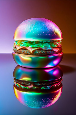 Futuristic burger in neon colors, Generative AIの素材