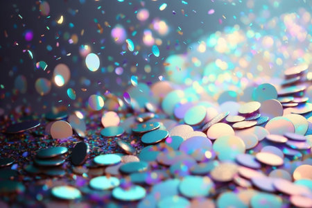Flying confetti of gold and blue colors, Generative AIの素材