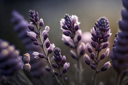 branches lavender blooming flowers closeup, Generative AIの素材