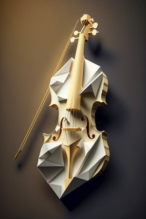 Violin created of note paper, origami. Concert invitation, Generative AIの素材