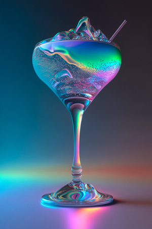 Cocktail glass in neon colors, Generative AIの素材
