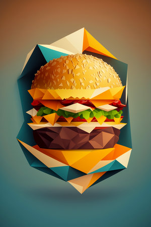 Picture of bright colorful hamburger on blue background, colorblocks, Generative AIの素材