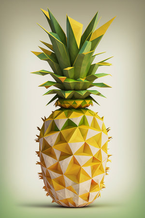 Pineapple on the yellow pastel background, technical colorblocks, paper handmade, Generative AIの素材
