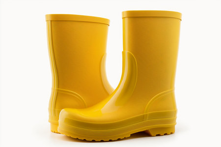 Pair of yellow rubber boots isolated on white, Generative AIの素材