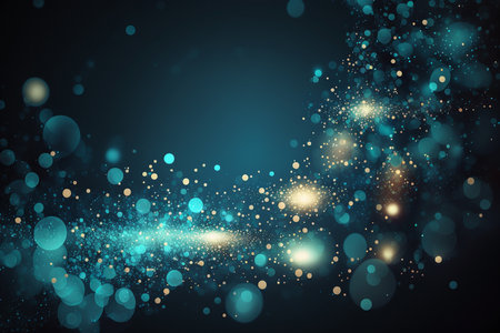 Gold and blue galaxy bokeh glitter lights background, Generative AIの素材