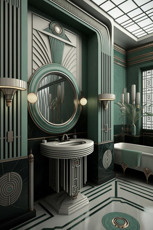 Interior of the bathroom in art deco style, Generative AIの素材