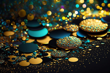 Blue and golden glittering sparkling confetti background, Generative AIの素材