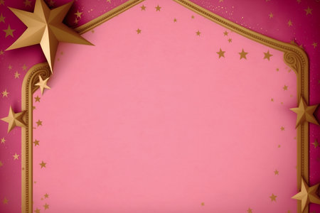 pink frame background with golden star shape confetti, Generative AIの素材