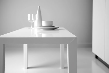 white minimalistic kitchen table monochrome colors, Generative AIの素材