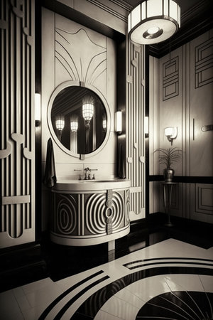 Interior of the art deco style bathroom, Generative AIの素材