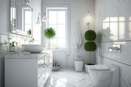 Interior of bathroom with growing plants, Generative AIの素材