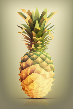 Picture of pineapple on the green pastel background, colorblocks technique, Generative AIの素材