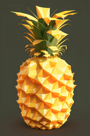 Picture of pineapple on the dark green background, colorblocks, Generative AIの素材