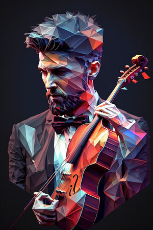 Young musician playing violin, paper art, Generative AIの素材