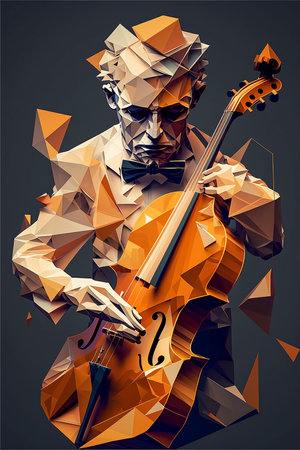 Old musician playing cello, paper art, Generative AIの素材