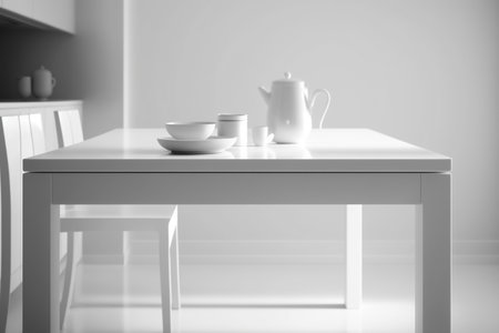 white minimalistic kitchen table monochrome colors, Generative AIの素材