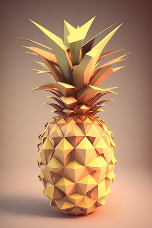 Picture of paper handmade pineapple on the pastel background, colorblocks technique, Generative AIの素材