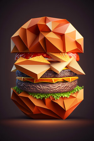 Picture of bright colorful hamburger in dark key, colorblocks, Generative AIの素材