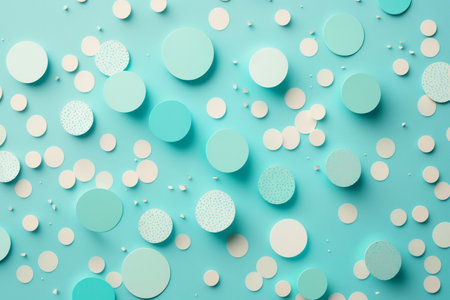Light green, blue and white paper confetti on light blue pastel background, Generative AIの素材