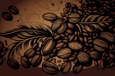 Coffee beans drawing background, Generative AIの素材