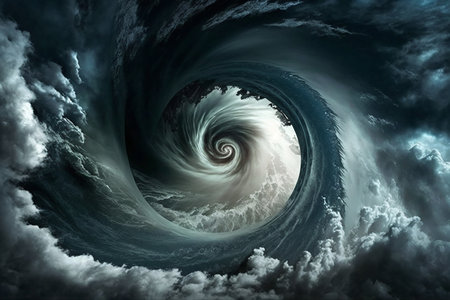 Hurricane space photo, atmospheric cyclone, Generative AIの素材